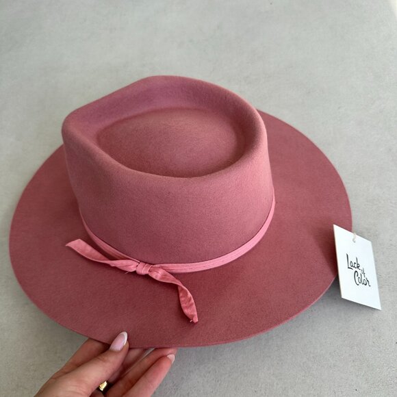 NWT Lack Of Color Zulu Wool Felt Fedora Hat In Rose Pink High Crown Wide Brim - Picture 7 of 10